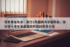 世界黄金协会：央行2月继续大手笔购金，金价迎十多年来最强劲开局的简单介
