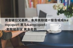 黄金破位又暴跌，本周美联储一报告或成&amp;quot;黑马&amp;quot;-美联储会议