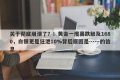 关于彻底崩溃了？！黄金一度暴跌触及1680，白银更是狂泄10%背后原因是……的
