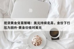 现货黄金交易策略：美元持续走高，金价下行压力回升-黄金价格对美元