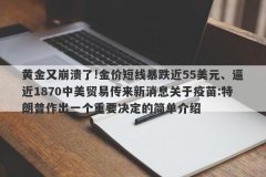 黄金又崩溃了!金价短线暴跌近55美元、逼近1870中美贸易传来新消息关于疫苗:特