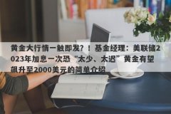 黄金大行情一触即发？！基金经理：美联储2023年加息一次恐“太少、太迟”黄
