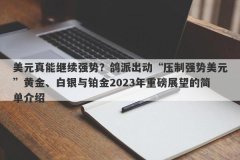 美元真能继续强势？鸽派出动“压制强势美元”黄金、白银与铂金2023年重磅展