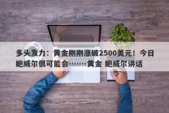 多头发力：黄金刚刚涨破2500美元！今日鲍威尔很可能会……-黄金 鲍威尔讲话