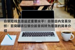 白银短线急涨逼近重要水平！白银日内交易分析：若突破该位银价前景将转为看