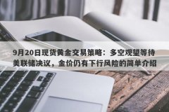 9月20日现货黄金交易策略：多空观望等待美联储决议，金价仍有下行风险的简单