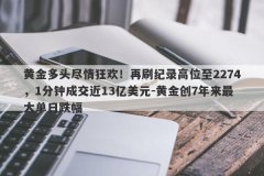 黄金多头尽情狂欢！再刷纪录高位至2274，1分钟成交近13亿美元-黄金创7年来最大