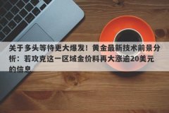 关于多头等待更大爆发！黄金最新技术前景分析：若攻克这一区域金价料再大涨