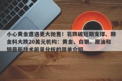 小心黄金遭遇更大抛售！若跌破短期支撑、期金料大跌20美元机构：黄金、白银