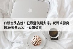 白银空头占优？已靠近关键支撑，反弹或需突破30美元大关！-白银做空