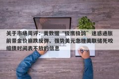 关于市场周评：美数据“极鹰极鸽”迷惑通胀前景金价崩跌反弹、强势美元急挫