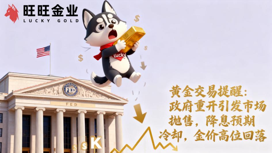 黄金交易提醒：政府重开引发市场抛售，降息预期冷却，金价高位回落。